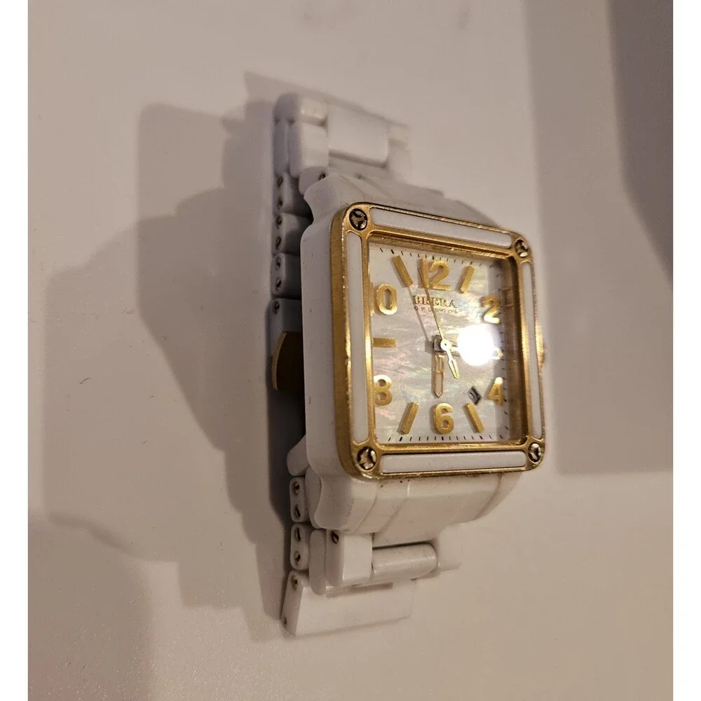 Brera Orologi Stella Mother of Pearl White Ceramic Gold Square Face Ladies Watch